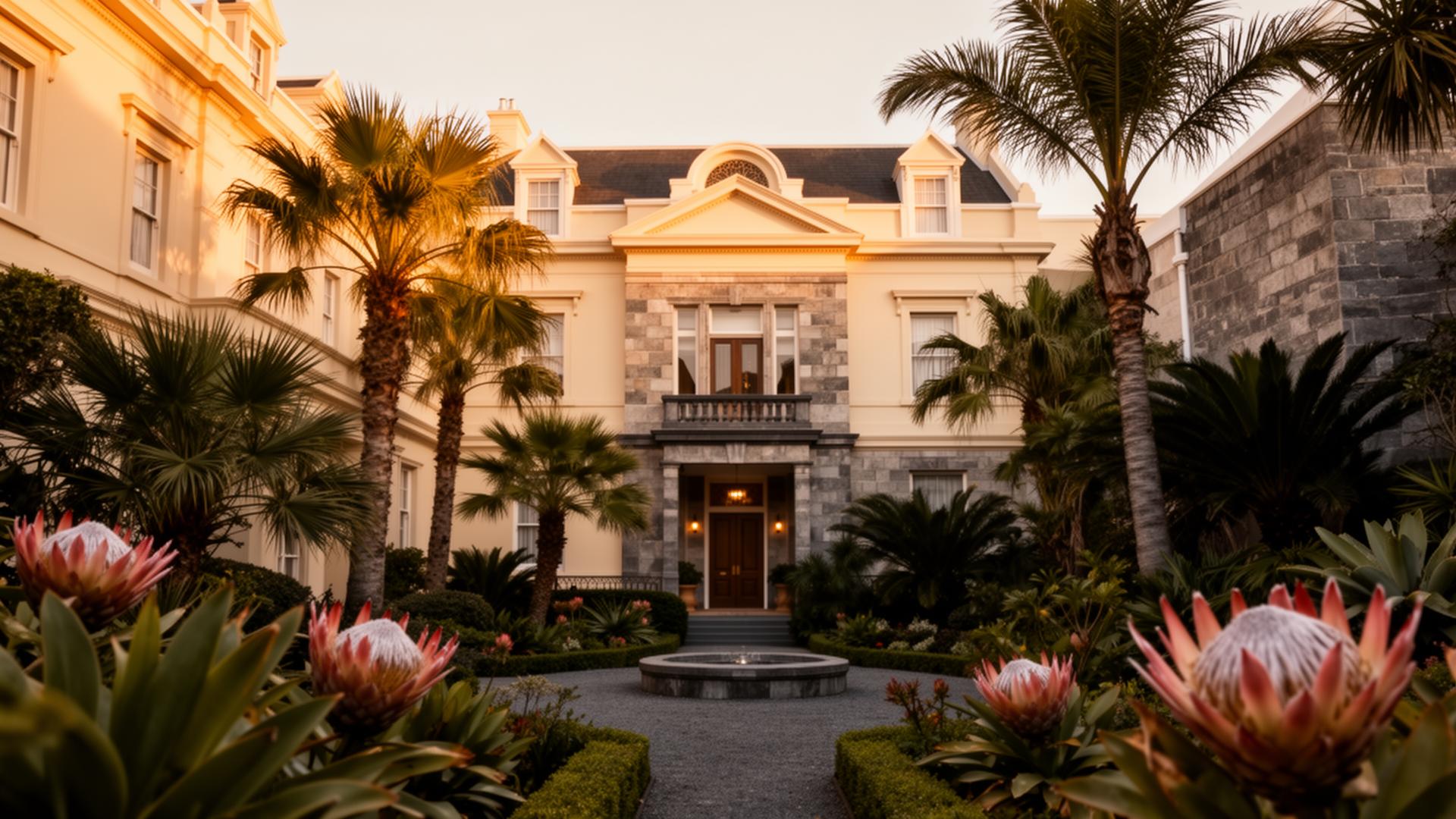 iGADI House Victorian boutique hotel courtyard at golden hour, Cape Town Gardens